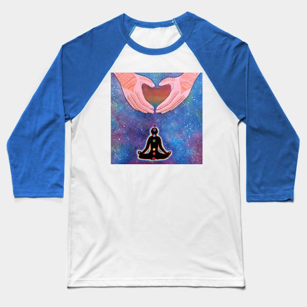 Reiki Universal Chakra Healing Baseball T-Shirt by KamakshiCrystals